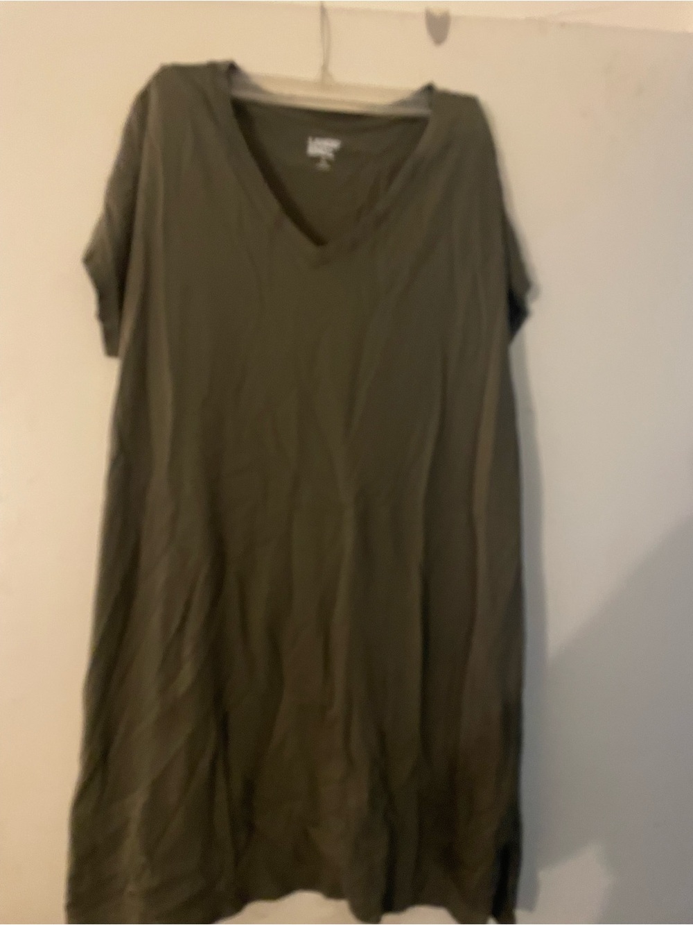 Women's Olive  and printed V-Neck Land’s End long tshirt.